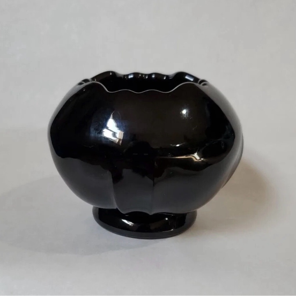 Fenton Art Glass Black Ebony Rose Bowl Vase 1990s 3"